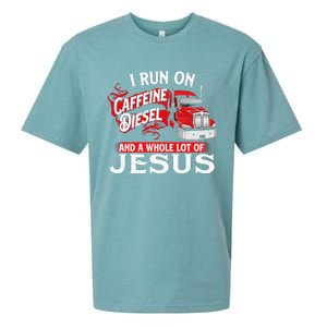 I Run On Caffeine Christian Trucker Semi Truck Driver Sueded Cloud Jersey T-Shirt