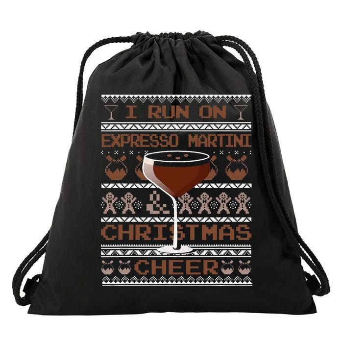 I Run On Espresso Martini And Christmas Cheer Ugly Sweater Drawstring Bag