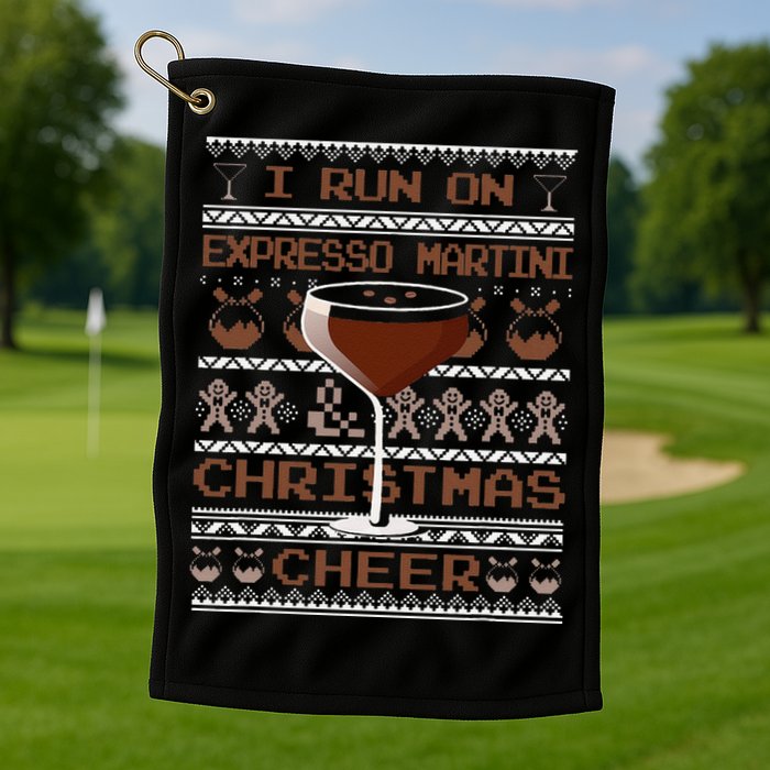 I Run On Espresso Martini And Christmas Cheer Ugly Sweater Golf Towel