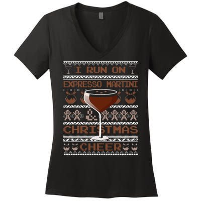 I Run On Espresso Martini And Christmas Cheer Ugly Sweater Women's V-Neck T-Shirt