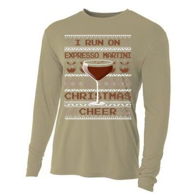 I Run On Espresso Martini And Christmas Cheer Ugly Sweater Cooling Performance Long Sleeve Crew