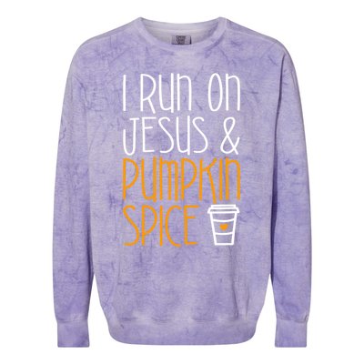 I Run On Jesus And Pumpkin Spice Gift Fall Season Funny Gift Colorblast Crewneck Sweatshirt