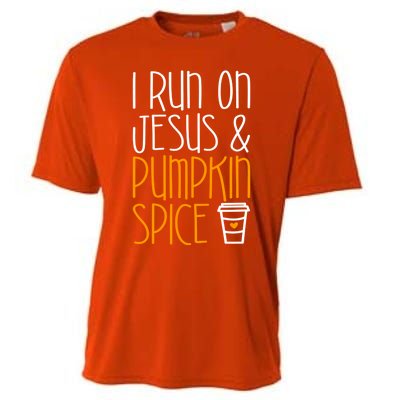 I Run On Jesus And Pumpkin Spice Gift Fall Season Funny Gift Cooling Performance Crew T-Shirt