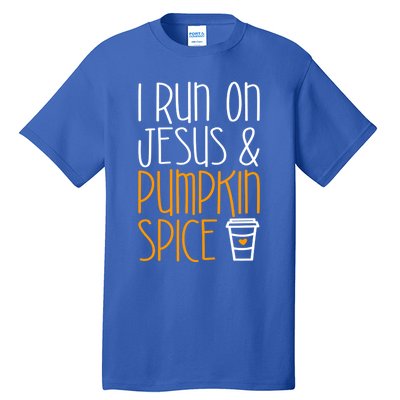 I Run On Jesus And Pumpkin Spice Gift Fall Season Funny Gift Tall T-Shirt