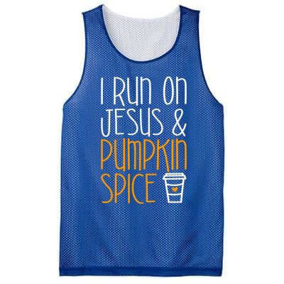 I Run On Jesus And Pumpkin Spice Gift Fall Season Funny Gift Mesh Reversible Basketball Jersey Tank