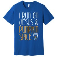 I Run On Jesus And Pumpkin Spice Gift Fall Season Funny Gift Premium T-Shirt