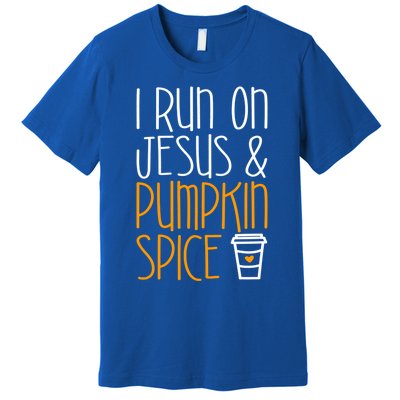 I Run On Jesus And Pumpkin Spice Gift Fall Season Funny Gift Premium T-Shirt