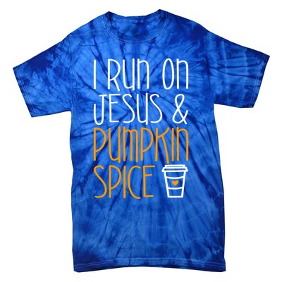 I Run On Jesus And Pumpkin Spice Gift Fall Season Funny Gift Tie-Dye T-Shirt