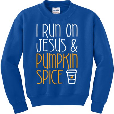 I Run On Jesus And Pumpkin Spice Gift Fall Season Funny Gift Kids Sweatshirt