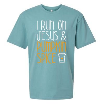 I Run On Jesus And Pumpkin Spice Gift Fall Season Funny Gift Sueded Cloud Jersey T-Shirt