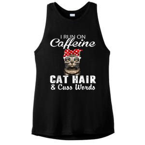 I Run On Caffeine Cat Hair And Cuss Words Cats Lover Ladies PosiCharge Tri-Blend Wicking Tank