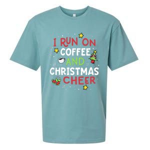 I Run On Coffee And Christmas Cheer Xmas Caffeine Sueded Cloud Jersey T-Shirt