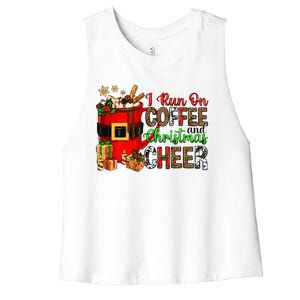 I Run On Coffee And Christmas Cheer With Santa Pajamas Gifts Women's Racerback Cropped Tank