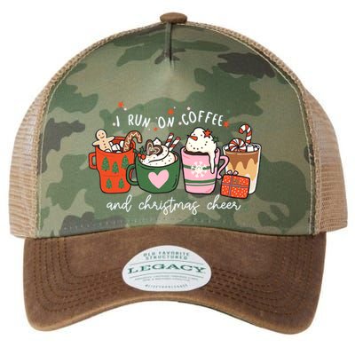 I Run On Coffee And Christmas Cheer Snowing Xmas Coffee Cups Meaningful Gift Legacy Tie Dye Trucker Hat