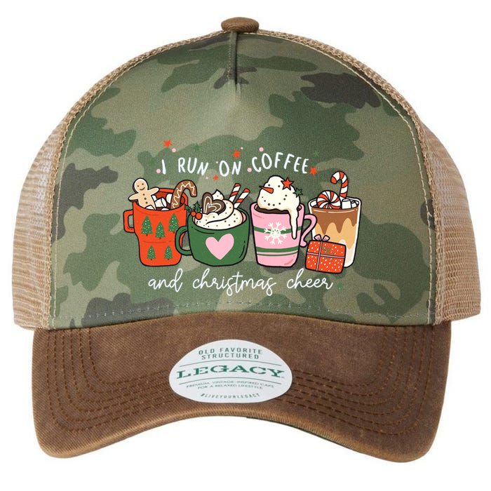 I Run On Coffee And Christmas Cheer Snowing Xmas Coffee Cups Meaningful Gift Legacy Tie Dye Trucker Hat