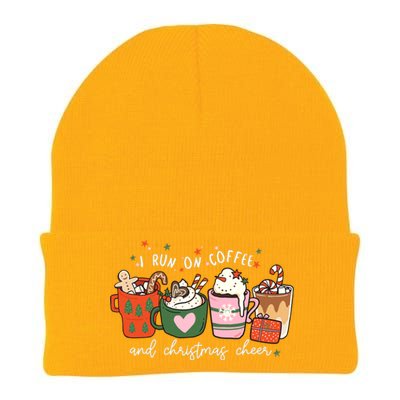 I Run On Coffee And Christmas Cheer Snowing Xmas Coffee Cups Meaningful Gift Knit Cap Winter Beanie