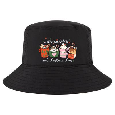 I Run On Coffee And Christmas Cheer Snowing Xmas Coffee Cups Meaningful Gift Cool Comfort Performance Bucket Hat