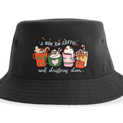 I Run On Coffee And Christmas Cheer Snowing Xmas Coffee Cups Meaningful Gift Sustainable Bucket Hat