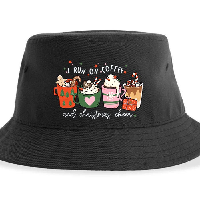 I Run On Coffee And Christmas Cheer Snowing Xmas Coffee Cups Meaningful Gift Sustainable Bucket Hat
