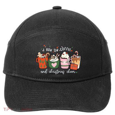 I Run On Coffee And Christmas Cheer Snowing Xmas Coffee Cups Meaningful Gift 7-Panel Snapback Hat