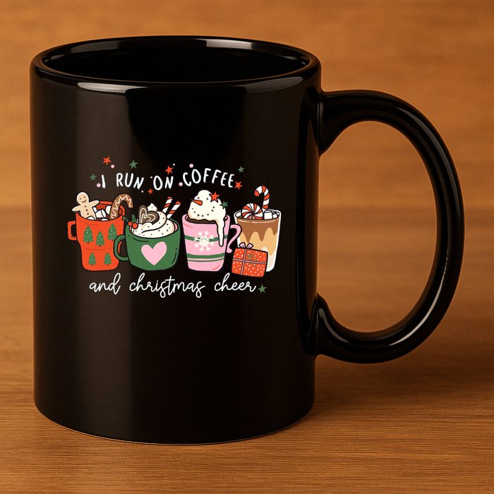 I Run On Coffee And Christmas Cheer Snowing Xmas Coffee Cups Meaningful Gift 11oz C Handle Ceramic Mug