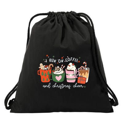 I Run On Coffee And Christmas Cheer Snowing Xmas Coffee Cups Meaningful Gift Drawstring Bag