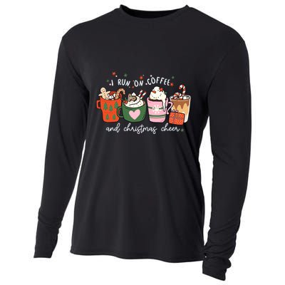 I Run On Coffee And Christmas Cheer Snowing Xmas Coffee Cups Meaningful Gift Cooling Performance Long Sleeve Crew