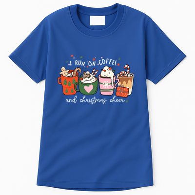 I Run On Coffee And Christmas Cheer Snowing Xmas Coffee Cups Meaningful Gift Tall T-Shirt