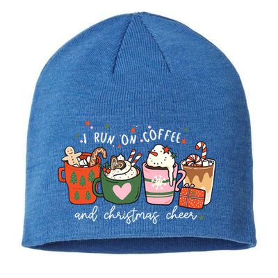 I Run On Coffee And Christmas Cheer Snowing Xmas Coffee Cups Meaningful Gift Sustainable Beanie