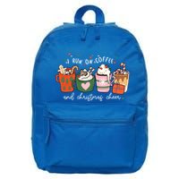 I Run On Coffee And Christmas Cheer Snowing Xmas Coffee Cups Meaningful Gift 16 in Basic Backpack
