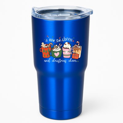 I Run On Coffee And Christmas Cheer Snowing Xmas Coffee Cups Meaningful Gift Tumbler