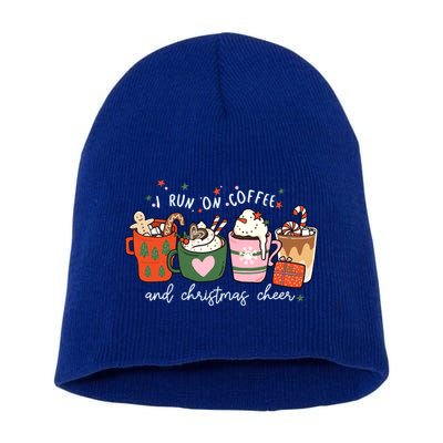 I Run On Coffee And Christmas Cheer Snowing Xmas Coffee Cups Meaningful Gift Short Acrylic Beanie