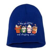 I Run On Coffee And Christmas Cheer Snowing Xmas Coffee Cups Meaningful Gift Short Acrylic Beanie