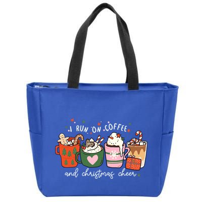 I Run On Coffee And Christmas Cheer Snowing Xmas Coffee Cups Meaningful Gift Zip Tote Bag