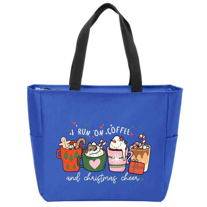 I Run On Coffee And Christmas Cheer Snowing Xmas Coffee Cups Meaningful Gift Zip Tote Bag