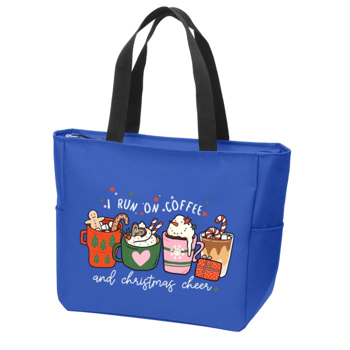 I Run On Coffee And Christmas Cheer Snowing Xmas Coffee Cups Meaningful Gift Zip Tote Bag