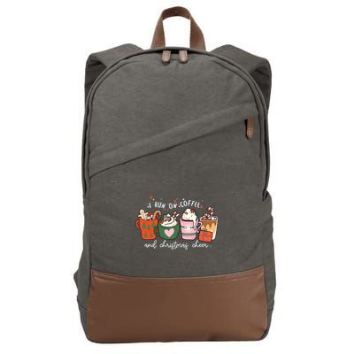 I Run On Coffee And Christmas Cheer Snowing Xmas Coffee Cups Meaningful Gift Cotton Canvas Backpack