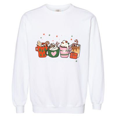 I Run On Coffee And Christmas Cheer Snowing Xmas Coffee Cups Meaningful Gift Garment-Dyed Sweatshirt