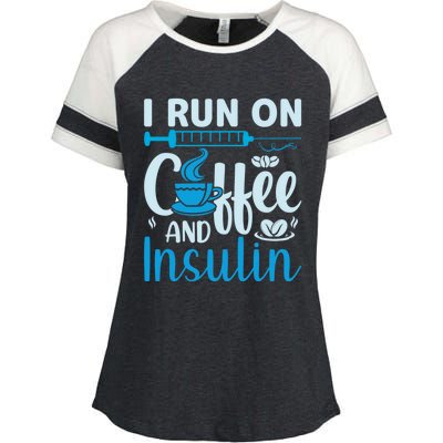 I Run On Coffee And Insulin Blue Cure Diabetes Awareness Meaningful Gift Enza Ladies Jersey Colorblock Tee