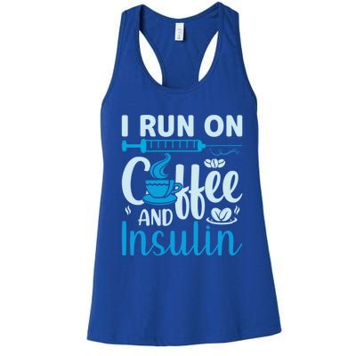 I Run On Coffee And Insulin Blue Cure Diabetes Awareness Meaningful Gift Women's Racerback Tank