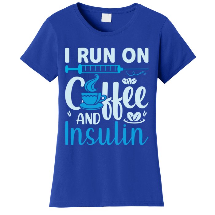 I Run On Coffee And Insulin Blue Cure Diabetes Awareness Meaningful Gift Women's T-Shirt