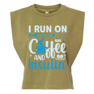 I Run On Coffee And Insulin Blue Cure Diabetes Awareness Meaningful Gift Garment-Dyed Women's Muscle Tee