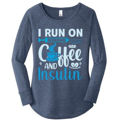 I Run On Coffee And Insulin Blue Cure Diabetes Awareness Meaningful Gift Women's Perfect Tri Tunic Long Sleeve Shirt