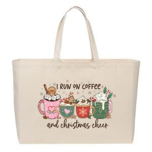 I Run On Coffee And Christmas Cheer Cute Holiday Cotton Canvas Jumbo Tote