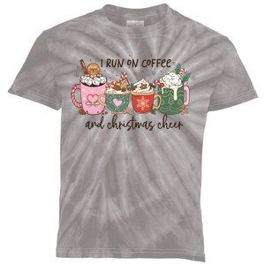 I Run On Coffee And Christmas Cheer Cute Holiday Kids Tie-Dye T-Shirt