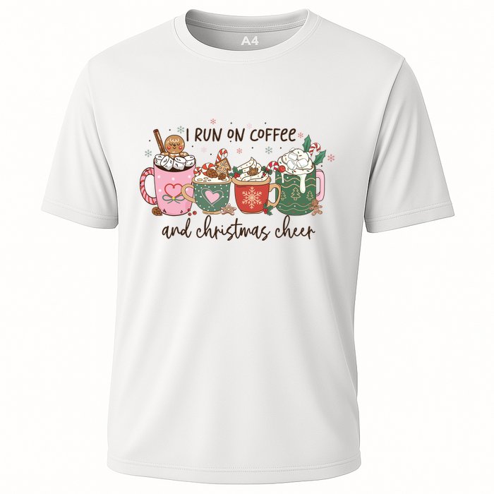 I Run On Coffee And Christmas Cheer Cute Holiday Cooling Performance Crew T-Shirt