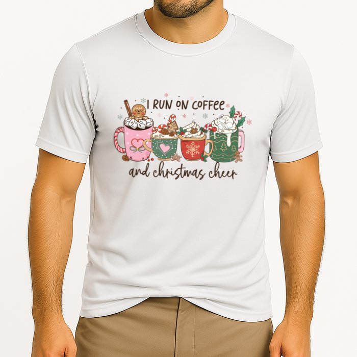 I Run On Coffee And Christmas Cheer Cute Holiday Cooling Performance Crew T-Shirt
