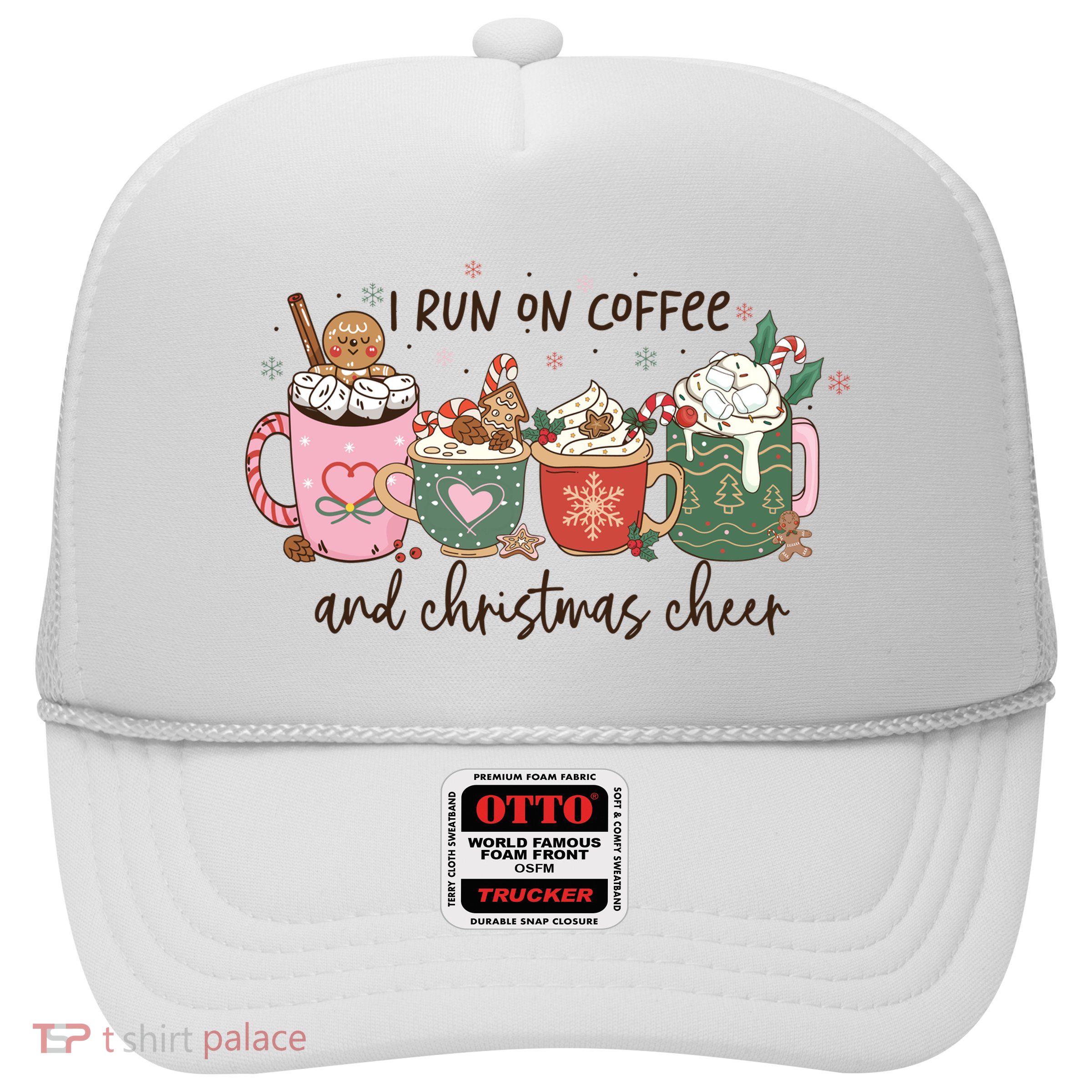 I Run On Coffee And Christmas Cheer Cute Holiday Trucker Hat