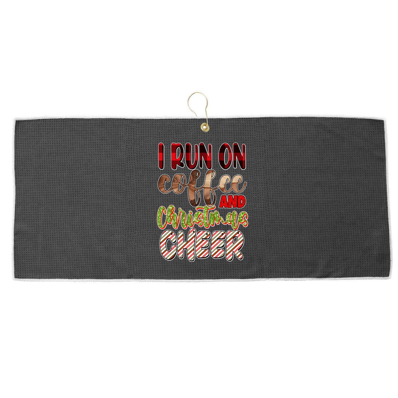 I Run On Coffee And Christmas Cheer Large Microfiber Waffle Golf Towel