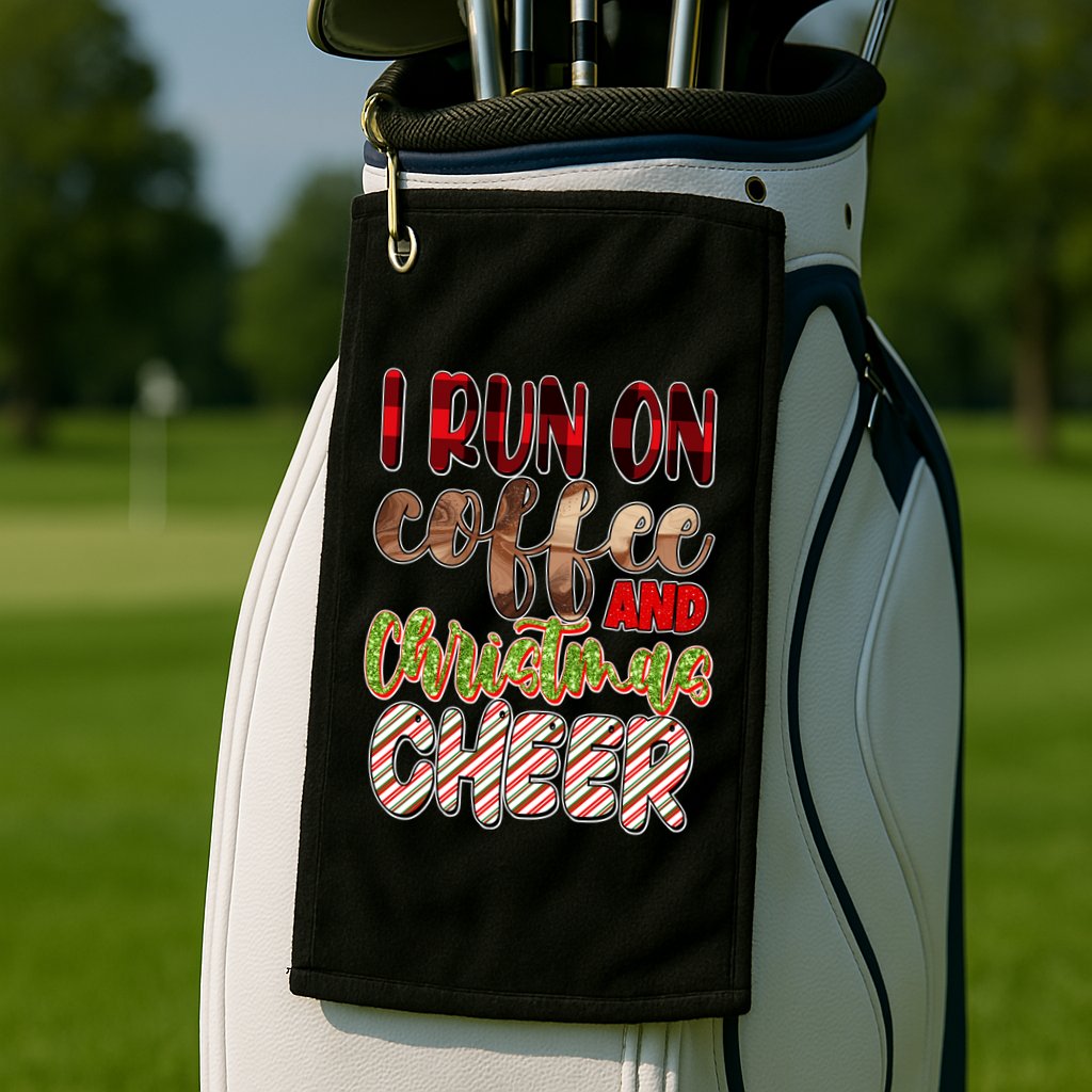 I Run On Coffee And Christmas Cheer Golf Towel